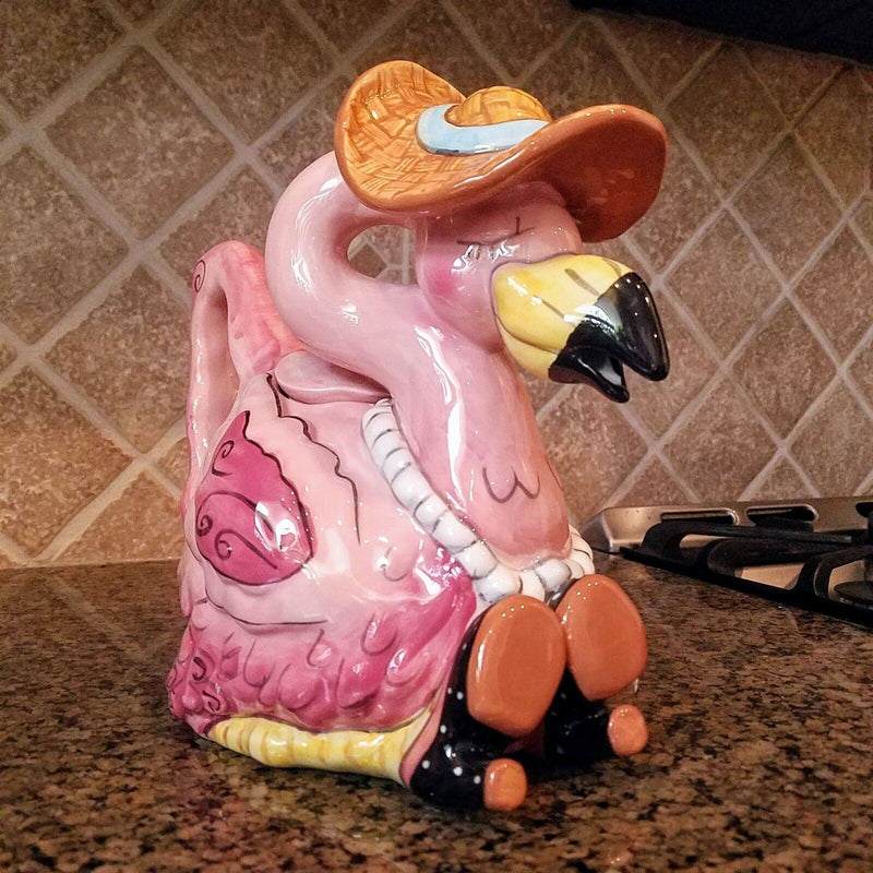 Load image into Gallery viewer, Pink Flamingo Teapot Miss Precious Cermics Tea Pot by Blue Sky Heather Goldminc