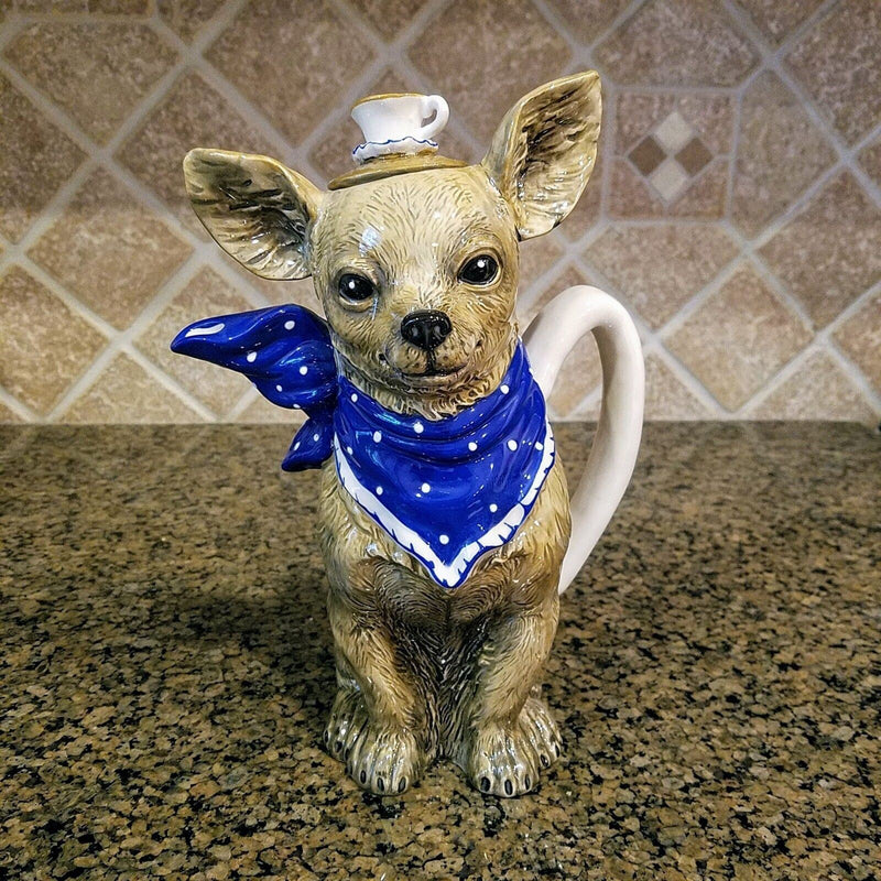 Load image into Gallery viewer, Tea with Diddy Teapot Chihuahua Dog Ceramics Tea Pot Blue Sky Heather Goldminc