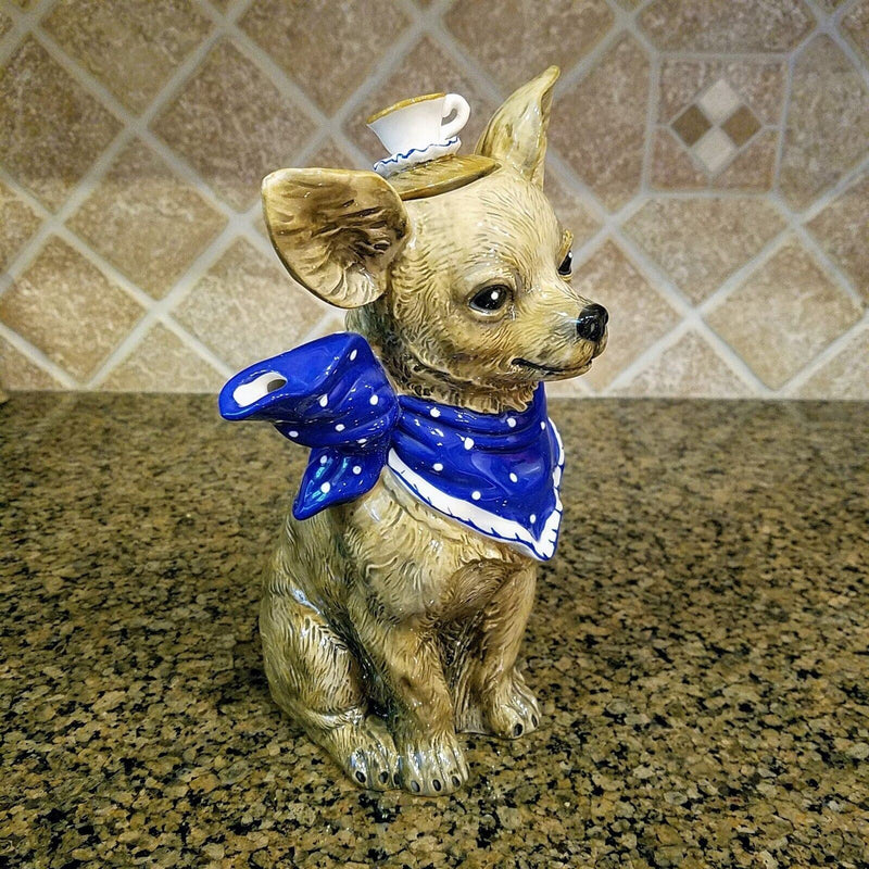 Load image into Gallery viewer, Tea with Diddy Teapot Chihuahua Dog Ceramics Tea Pot Blue Sky Heather Goldminc