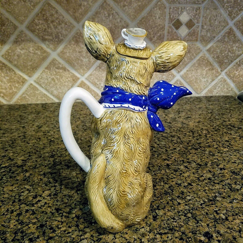 Load image into Gallery viewer, Tea with Diddy Teapot Chihuahua Dog Ceramics Tea Pot Blue Sky Heather Goldminc
