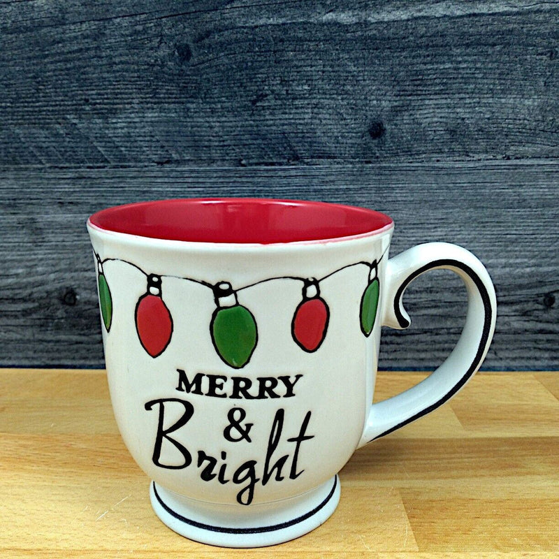 Load image into Gallery viewer, Merry and Bright Holiday Coffee Mug 17oz (455ml) Embossed Christmas Cup Blue Sky