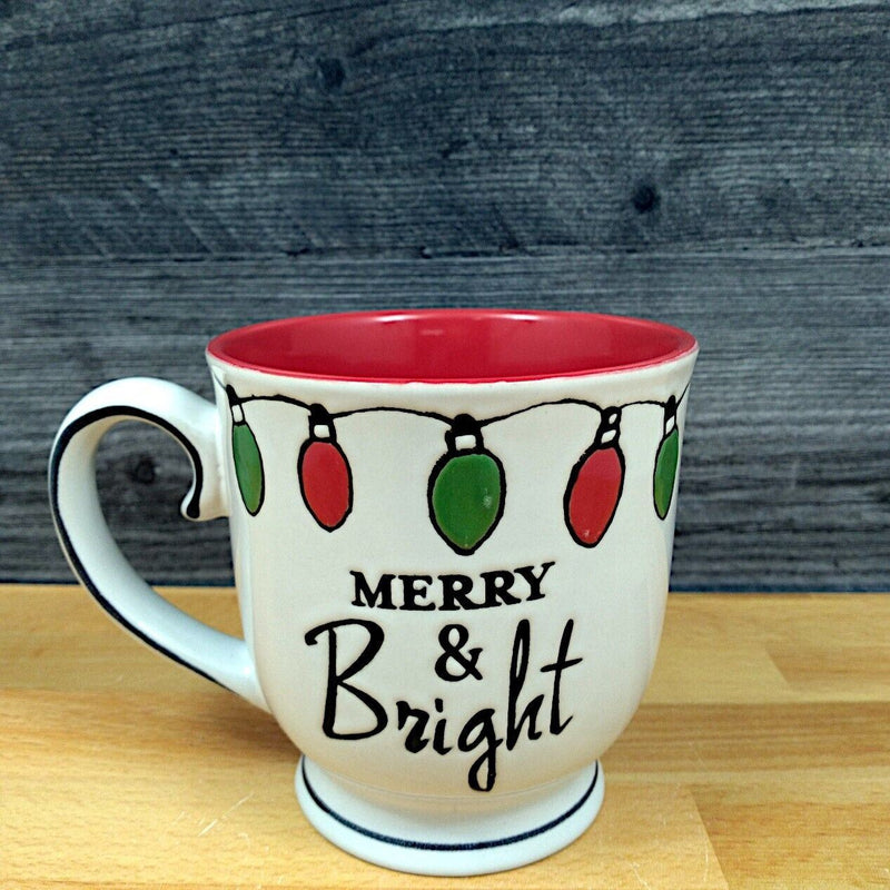 Load image into Gallery viewer, Merry and Bright Holiday Coffee Mug 17oz (455ml) Embossed Christmas Cup Blue Sky