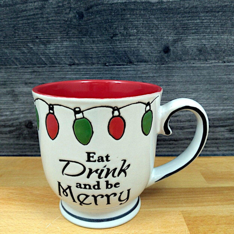Load image into Gallery viewer, Eat Drink & Be Merry Holiday Mug 17oz 455ml Embossed Christmas Tea Cup Blue Sky