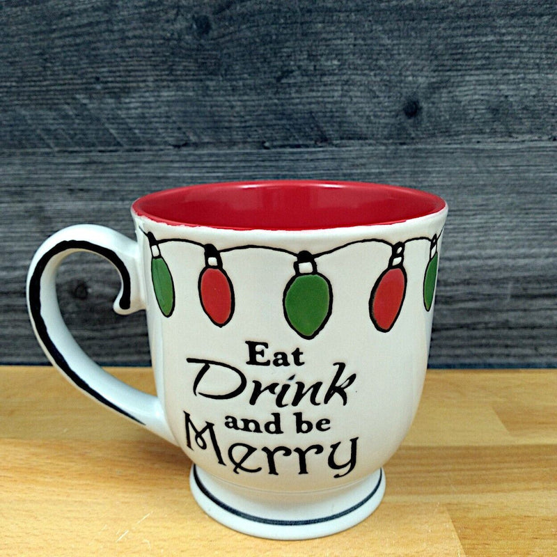 Load image into Gallery viewer, Eat Drink & Be Merry Holiday Mug 17oz 455ml Embossed Christmas Tea Cup Blue Sky