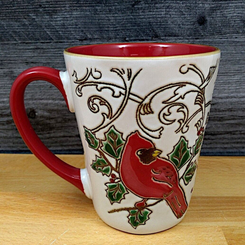 Load image into Gallery viewer, Cardinal in Poinsettia Holiday Coffee Mug 17oz 455ml Embossed Cup Blue Sky