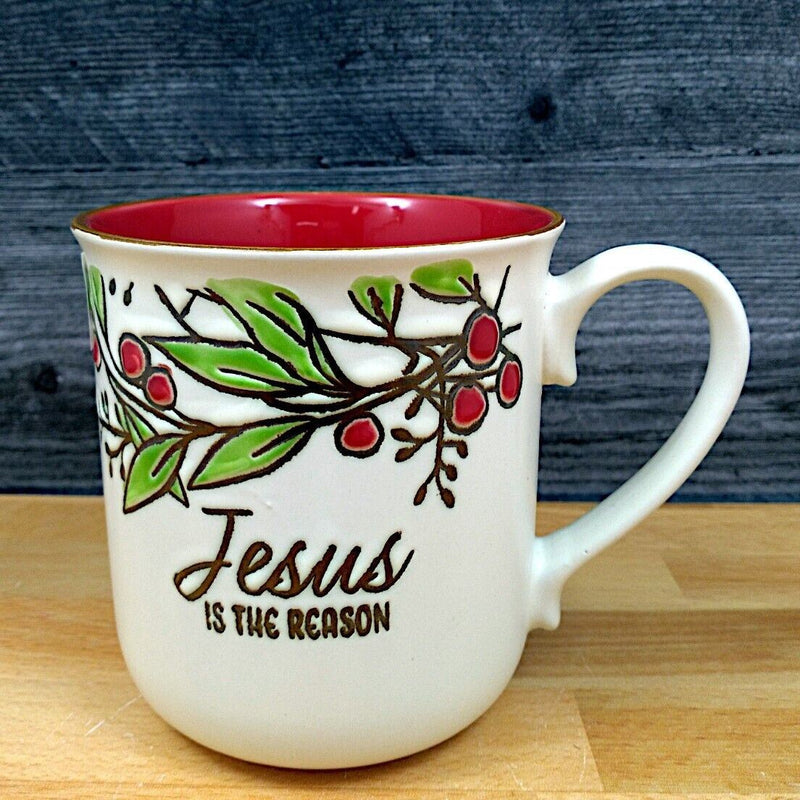 Load image into Gallery viewer, Religious Saying Christmas Coffee Mug 18oz 532ml Embossed Holiday Cup Blue Sky