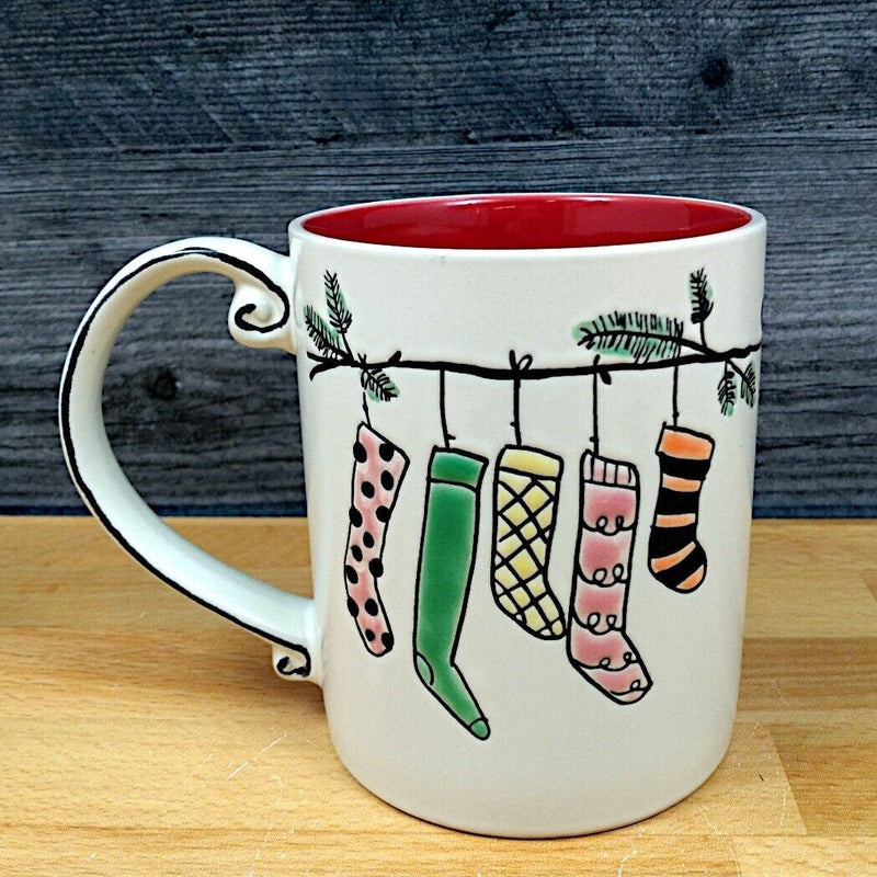 Load image into Gallery viewer, Holiday Garland Stockings Coffee Mug 16oz 473ml Embossed Christmas Cup Blue Sky