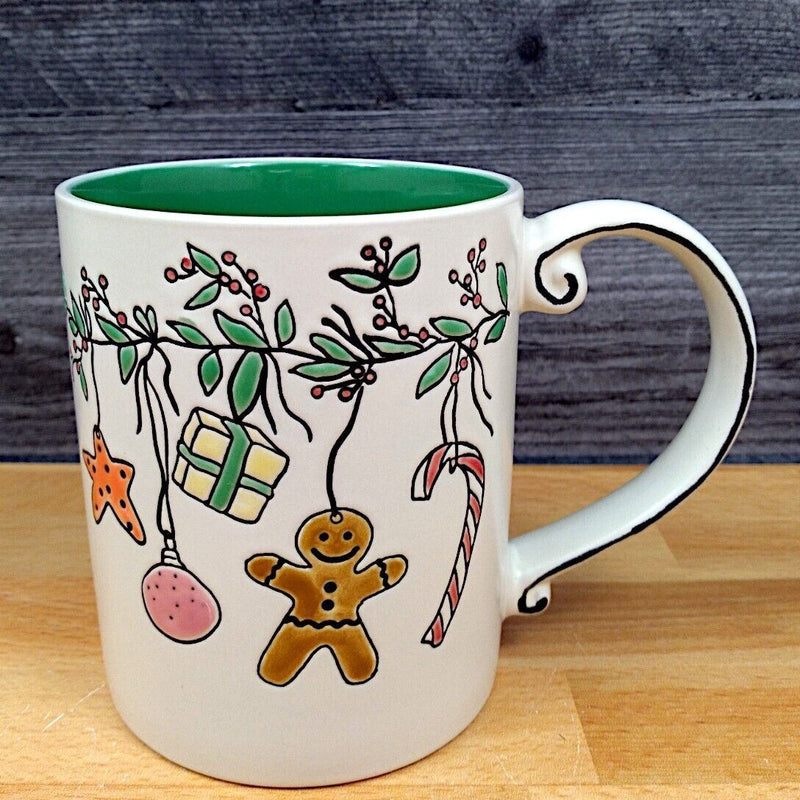 Load image into Gallery viewer, Holiday Garland Ginger Bread Coffee Mug 16oz (473ml) Embossed Tea Cup Blue Sky