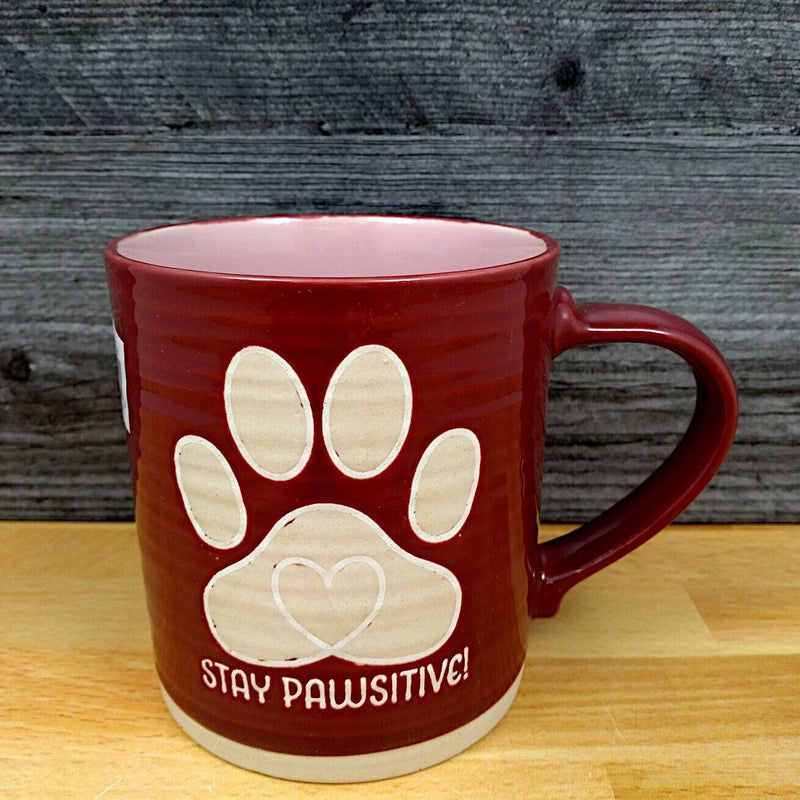 Load image into Gallery viewer, Stay Pawsitive Dog Inspirational Coffee Mug 18oz 532ml Embossed Tea Cup Blue Sky