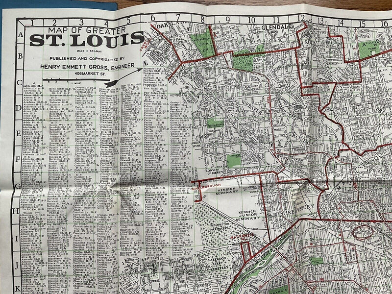 Load image into Gallery viewer, Vintage H.E. Gross Henry Emmett Map of Greater St. Louis Travel Road Map