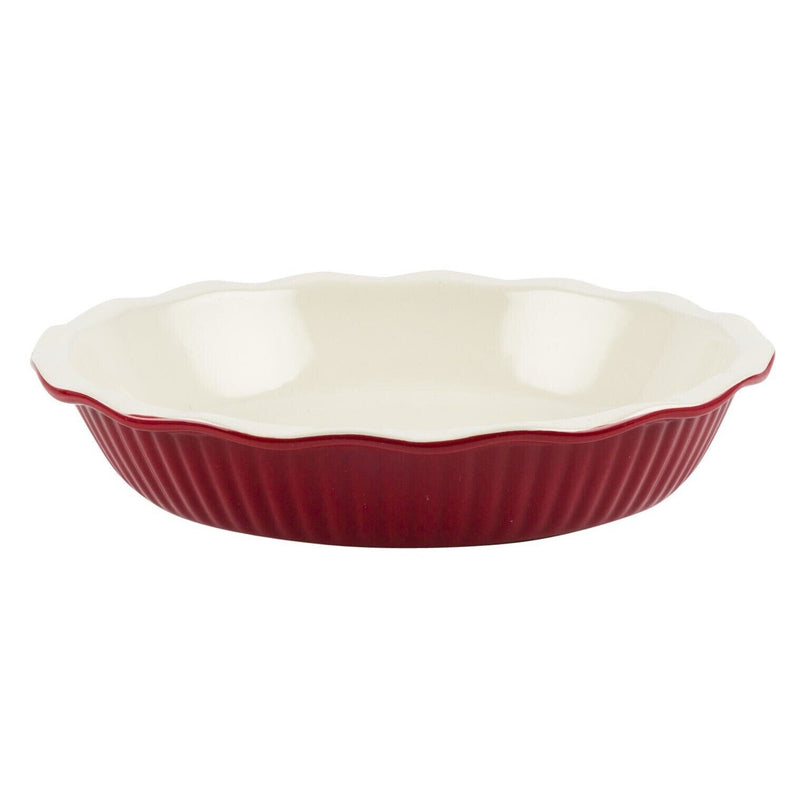 Load image into Gallery viewer, 1.3 qt Round Pie Baking Pan Red Ceramic Casserole Baker Roasting Dish (1.2liter)