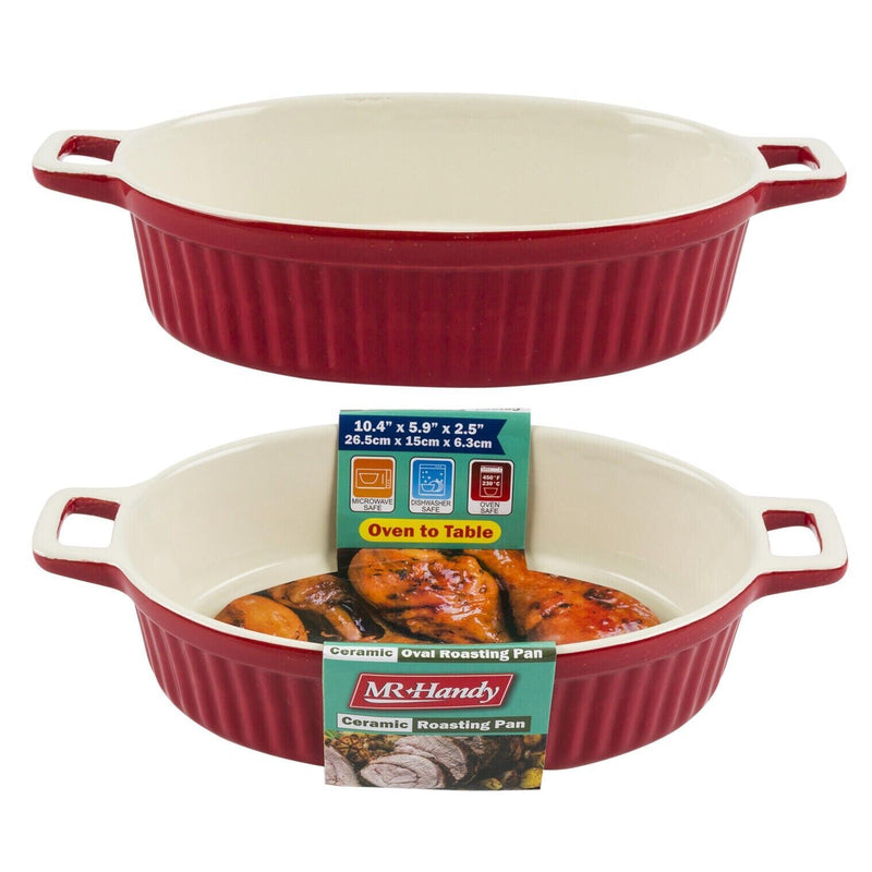 Load image into Gallery viewer, 28oz Oval Baking Pan Red Ceramic Casserole Baker Roasting Dish