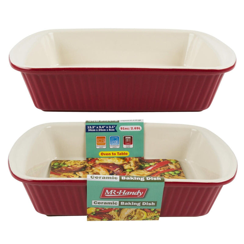 Load image into Gallery viewer, 2.8 qt Rectangle Baking Pan Red Ceramic Casserole Baker Roasting Loaf Dish