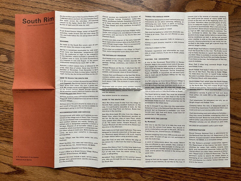 Load image into Gallery viewer, 1970 South Rim Grand Canyon National Park Official Map