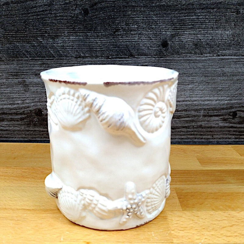 Load image into Gallery viewer, Sea Shells Laguna Coastal White Coffee Mug Embossed Nautical Tea Cup by Blue Sky