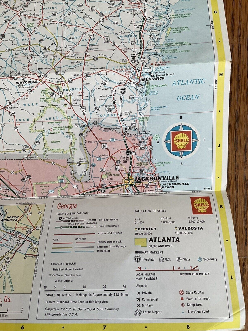 Load image into Gallery viewer, 1968 Shell Oil Georgia State Highway Transportation Travel Road Map with Cities