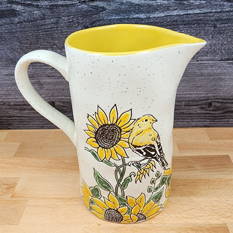 Load image into Gallery viewer, Sunflower and Yellow Bird Embossed Pitcher Decorative Floral Home by Blue Sky