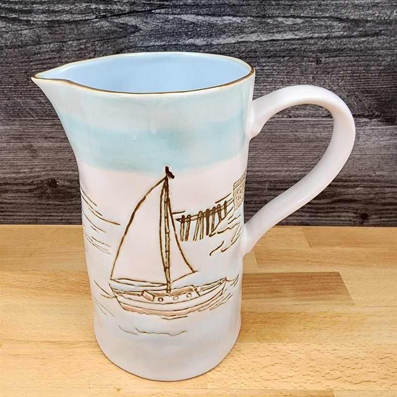 Load image into Gallery viewer, Sailboat Pitcher Embossed Decorative Ocean Sea Life by Blue Sky