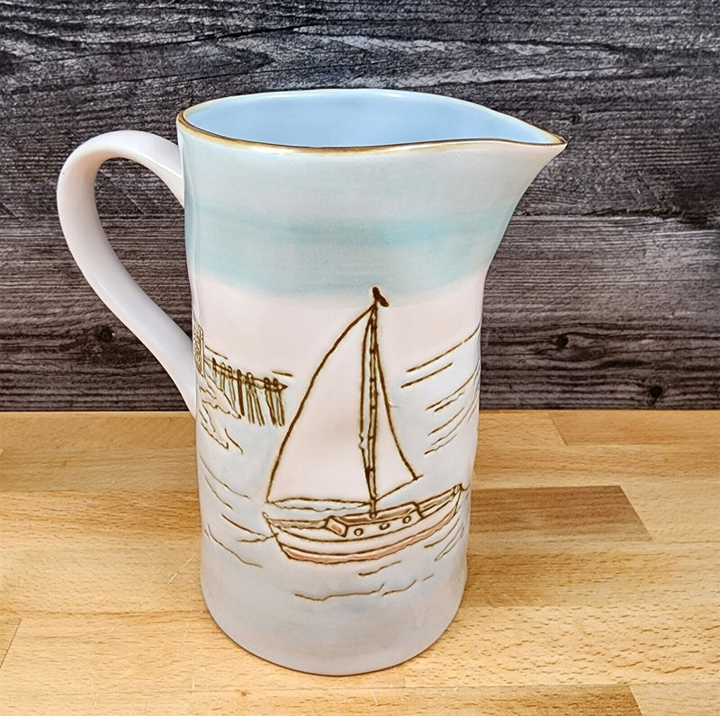 Load image into Gallery viewer, Sailboat Pitcher Embossed Decorative Ocean Sea Life by Blue Sky