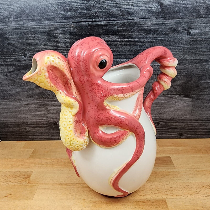 Load image into Gallery viewer, Red Octopus Pitcher Embossed Decorative Ocean Sea Life by Blue Sky Goldminc