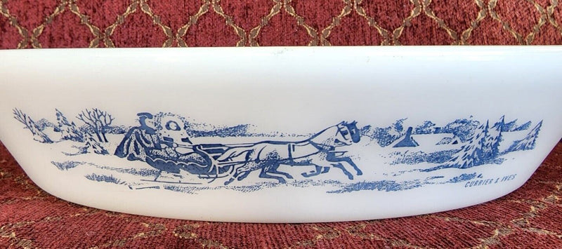 Load image into Gallery viewer, Glasbake Currier & Ives Divided Casserole Dish J-2352 Sleigh Ride Oven