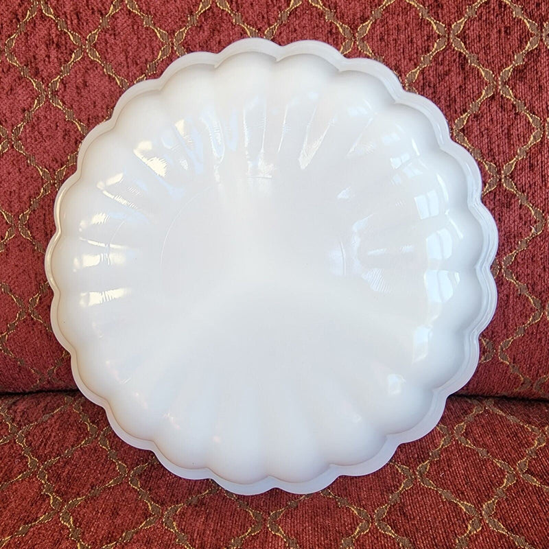 Load image into Gallery viewer, Round Milk Glass Divided Serving Dish Gold Trim Scalloped Edge Design