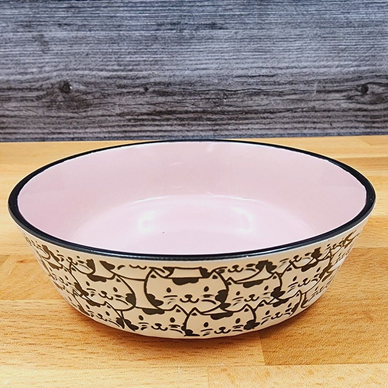 Load image into Gallery viewer, Cat Water or Food Bowl Embossed Treat Dish in Pink & White Cat Faces By Blue Sky