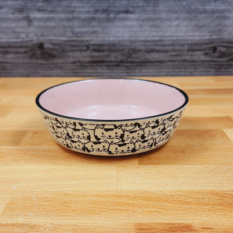 Load image into Gallery viewer, Cat Water or Food Bowl Embossed Treat Dish in Pink & White Cat Faces By Blue Sky