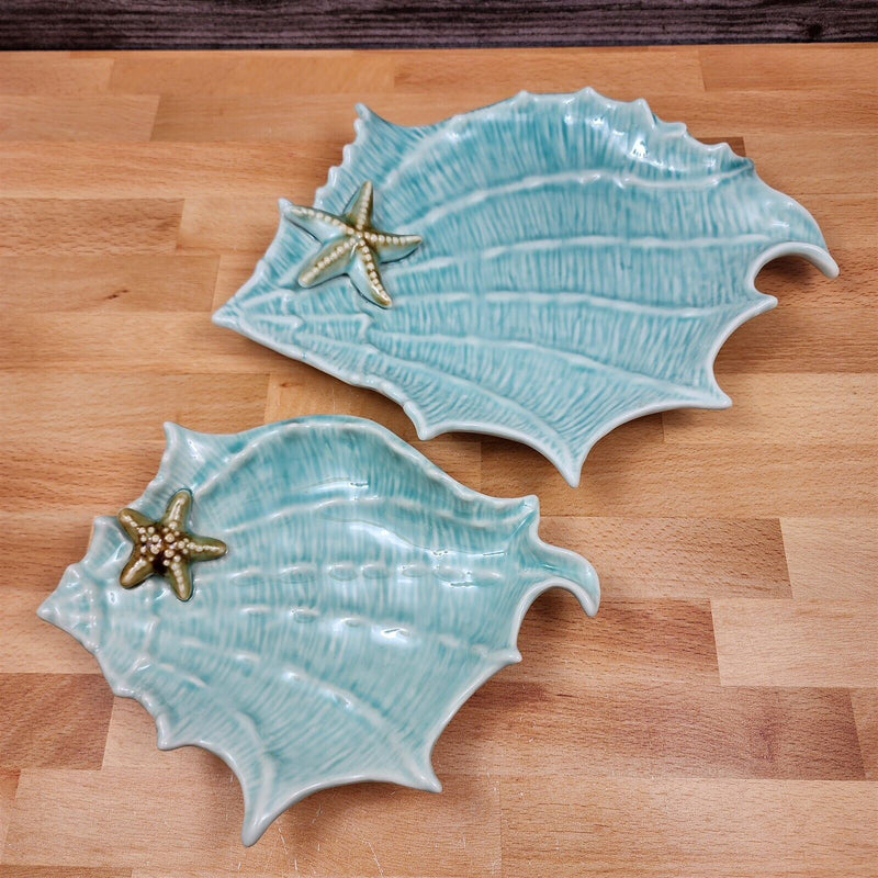 Load image into Gallery viewer, Shell Plate Set of 2 Sea Star Fish Tray Life Ocean Conch Nautical by Blue Sky