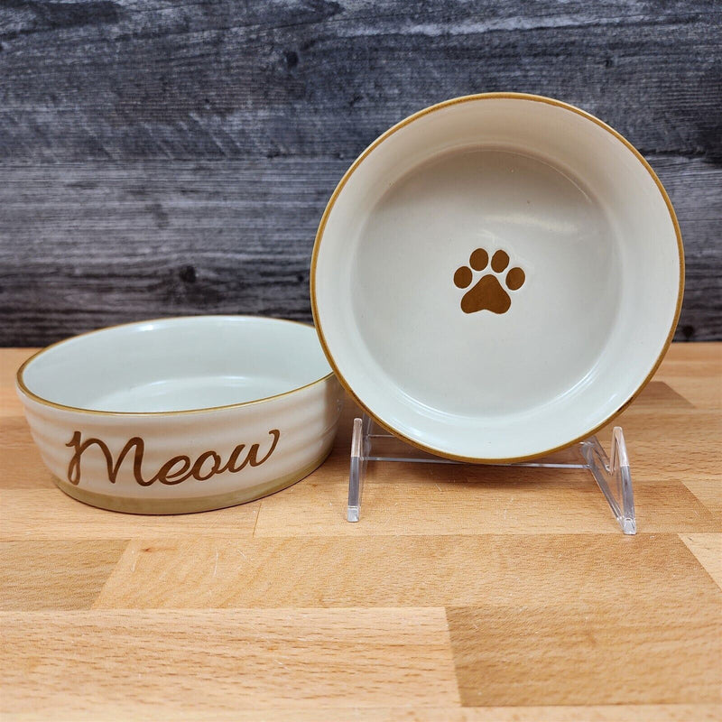 Load image into Gallery viewer, Meow Cat Water Food Bowl Set of 2 Embossed Treat Dish