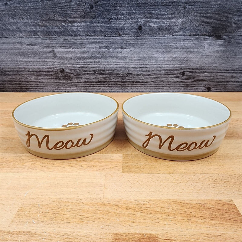 Load image into Gallery viewer, Meow Cat Water Food Bowl Set of 2 Embossed Treat Dish