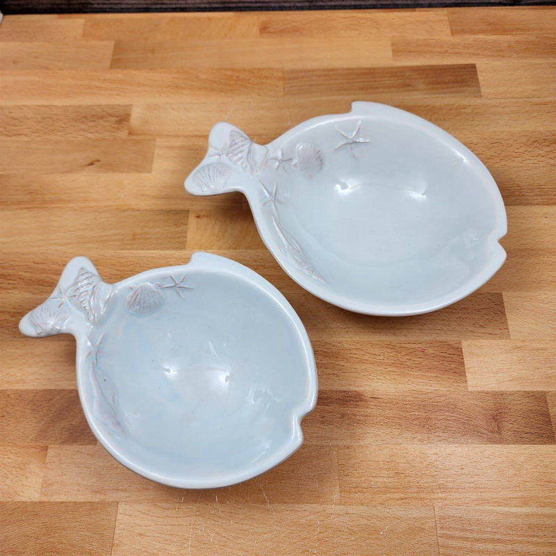 Load image into Gallery viewer, Laguna Coastal Seafoam Blue Set of Fish Bowls Ocean Sea Ceramic Conch Blue Sky