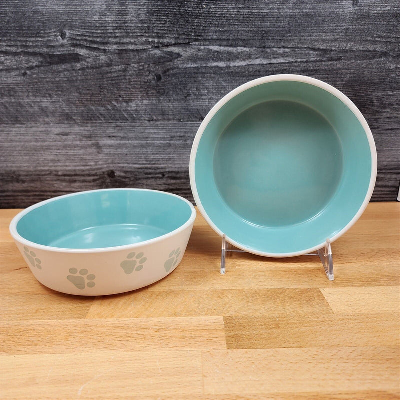 Load image into Gallery viewer, Dog Water Food Bowl Set Embossed Treat Dish In Turquoise and White by Blue Sky