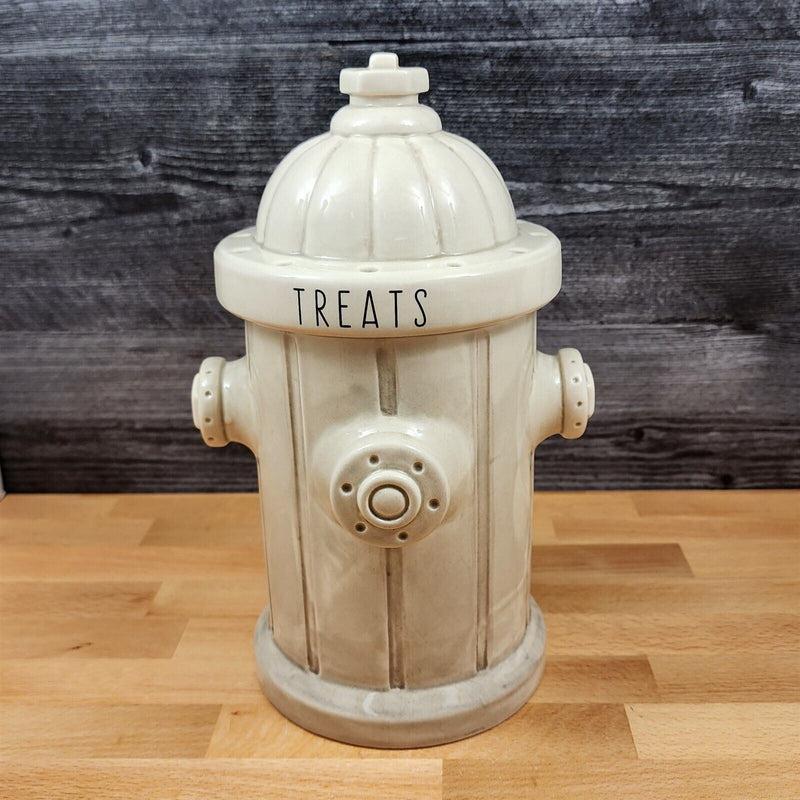 Load image into Gallery viewer, Fire Hydrant White Pet Dog Treats Cookie Canister Ceramic Jar by Blue Sky