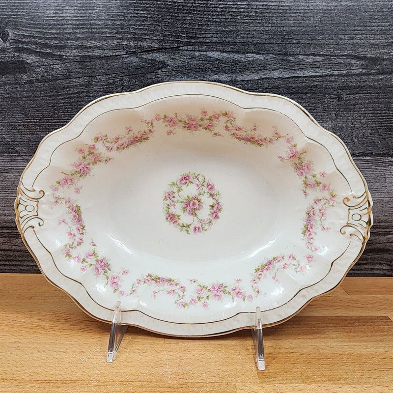 Load image into Gallery viewer, ZSC41 9" Oval Vegetable Bowl Scalloped, Pink Roses White by ZS & Co Scherzer