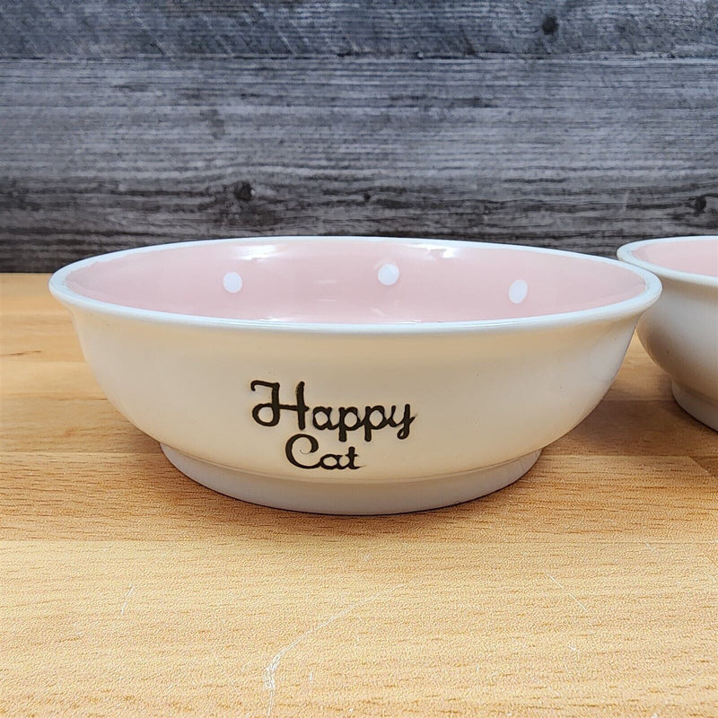Load image into Gallery viewer, Happy Cat Water Food Bowl Set Embossed Treat Dish With Pink White Polka Dots