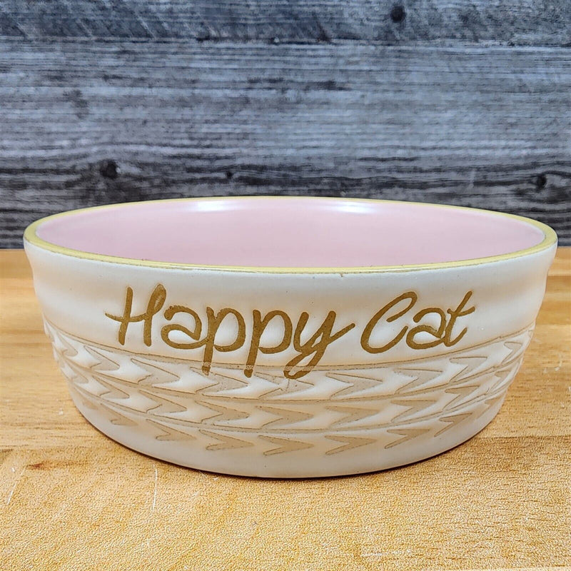 Load image into Gallery viewer, Happy Cat Water Food Bowl Set Embossed Treat Dish in Pink and White By Blue Sky