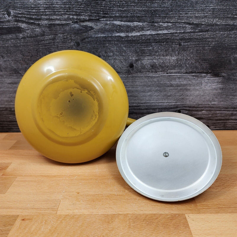 Load image into Gallery viewer, Enamel Mustard Yellow Floral Fondue Pot With Wood Handle