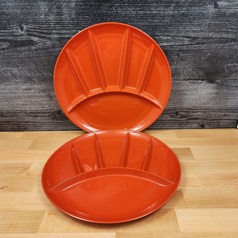 Load image into Gallery viewer, Fondue Divided Appetizer Sushi Orange Plastic Party Dining Plates Set Of 2