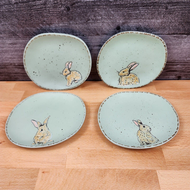 Load image into Gallery viewer, Easter Bunny Embossed Set of Plate 4 Aqua Color 5" (13cm) by Blue Sky Clayworks