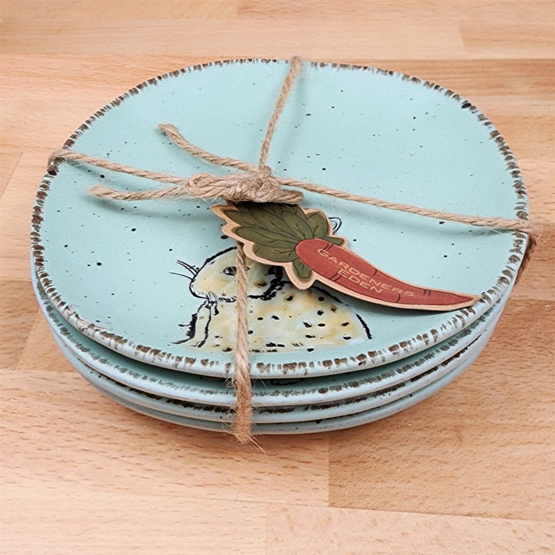 Load image into Gallery viewer, Easter Bunny Embossed Set of Plate 4 Aqua Color 5" (13cm) by Blue Sky Clayworks
