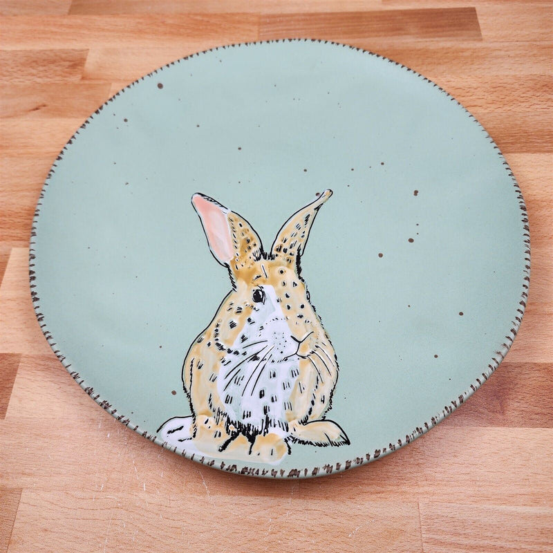 Load image into Gallery viewer, Bunny Embossed Dinner Plate 11" (28cm) Aqua Color by Blue Sky Clayworks