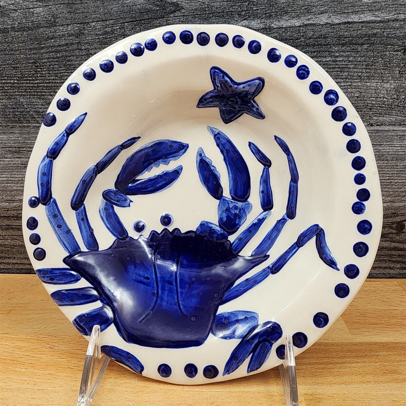 Load image into Gallery viewer, Blue Crab Soup Bowl Embossed Sea Nautical Ceramic by Blue Sky