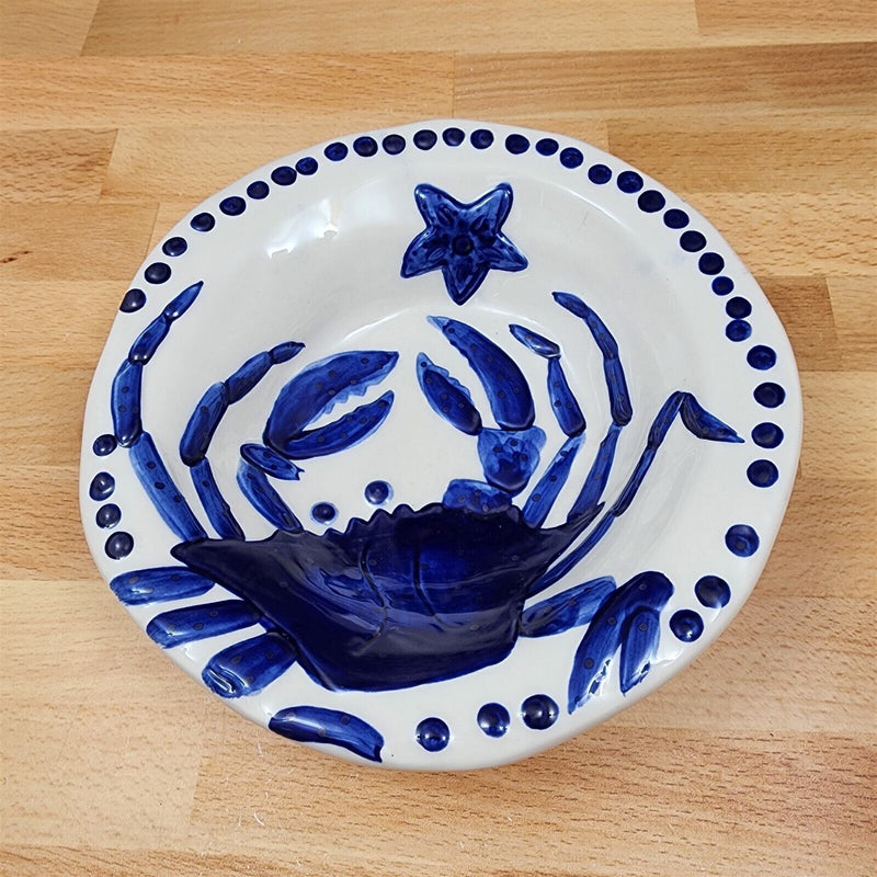 Load image into Gallery viewer, Blue Crab Soup Bowl Embossed Sea Nautical Ceramic by Blue Sky