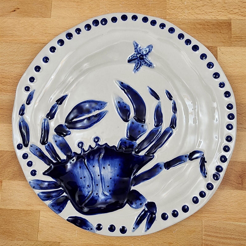 Load image into Gallery viewer, Blue Crab Dinner Plate Embossed 10" Sea Nautical by Blue Sky