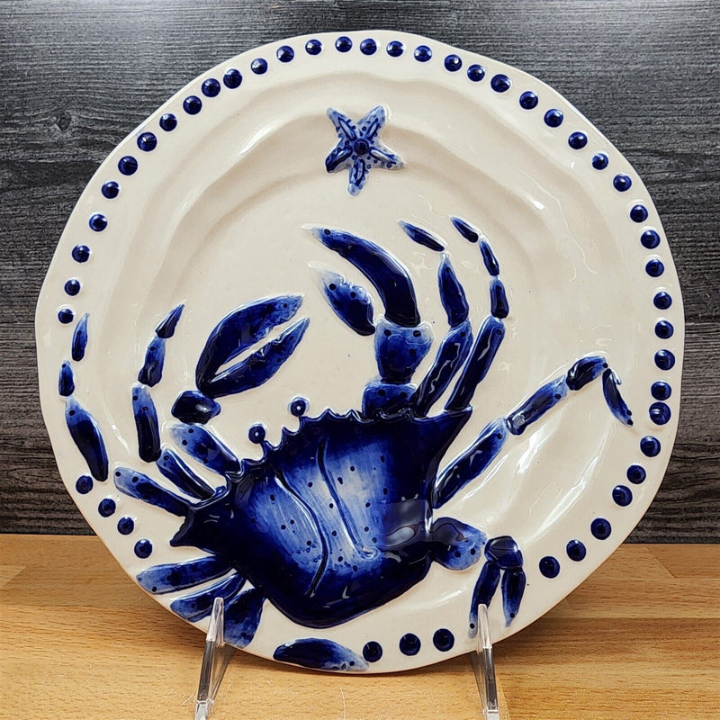 Load image into Gallery viewer, Blue Crab Dinner Plate Embossed 10" Sea Nautical by Blue Sky
