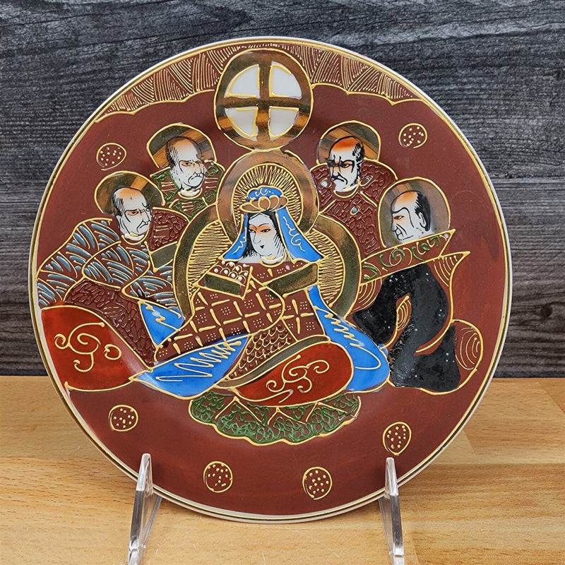 Load image into Gallery viewer, Japanese Kutani Moriage 3 Brown Immortals 7 1/2 Plates Pensive Geisha Lithophane