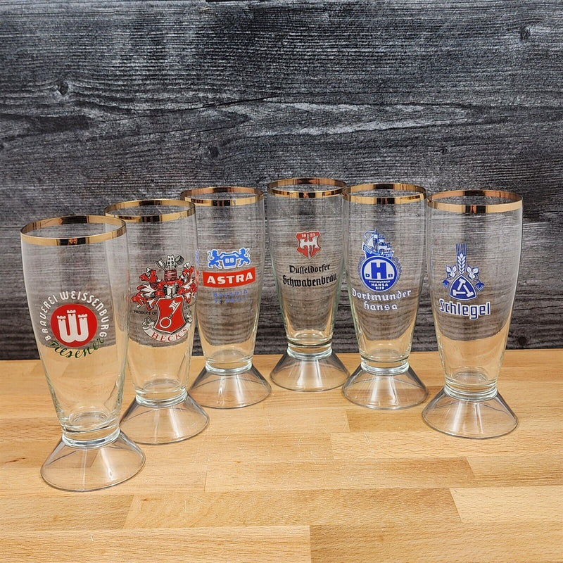 Load image into Gallery viewer, German Classic Beer Pilsner Stemmed Glasses With Gold Rims Set Of 6