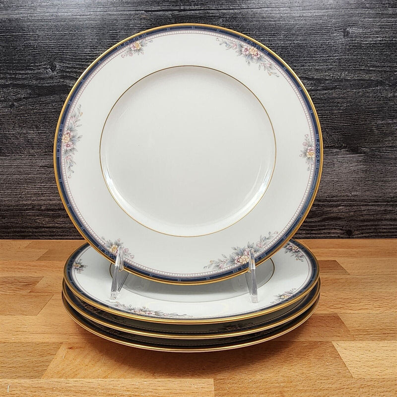 Load image into Gallery viewer, Noritake Ontario 8” Salad Plate Set of 4 Pink Flowers Blue Gold Band 3763