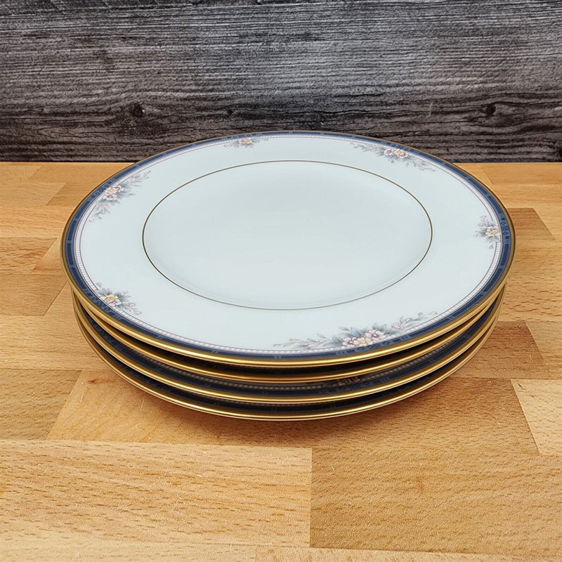 Load image into Gallery viewer, Noritake Ontario 8” Salad Plate Set of 4 Pink Flowers Blue Gold Band 3763